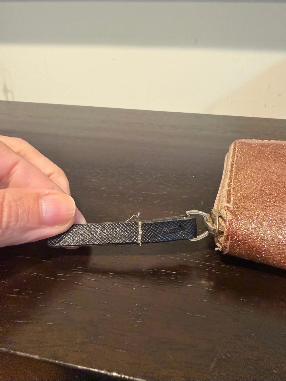 kate spade Rose Gold Glitter Zip Wallet